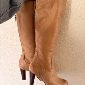 Frye Camel Leather Heeled Boots